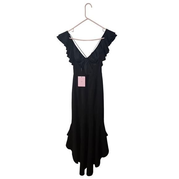 NWT Hello Molly Women's Small Size 4 Hi-Low Ruffle Hem Black Maxi Dress - Picture 2 of 12